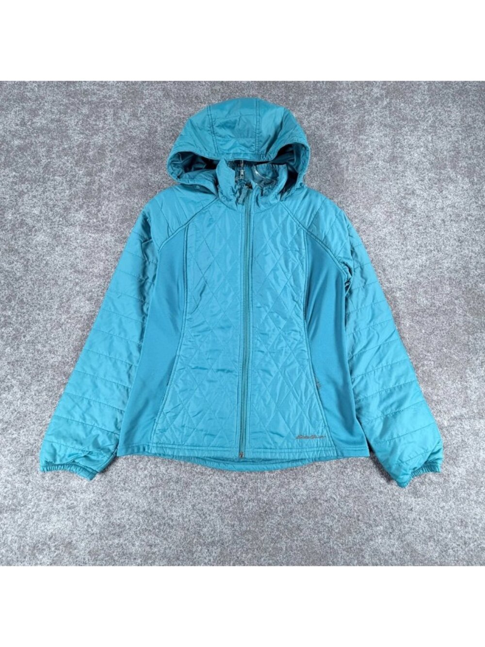 Eddie Bauer Hooded Jacket Womens M Blue Quilted Synthetic Insulated Full Zip